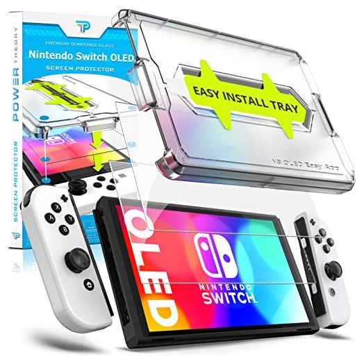 Power Theory Screen Protector for Nintendo Switch OLED 2021 [2-Pack] with Easy Install Kit [Premium Tempered Glass for Switch OLED 7" Console]