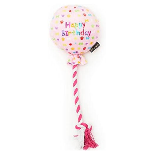 PET LONDON Birthday Pink Balloon Dog Toy - Celebrate Dog's Happy Birthday - Plush Colourful Rainbow Confetti Pattern Dog Party Gift-Perfect Pup Special Day Present-UK Designer Brand-Bday or Adoption