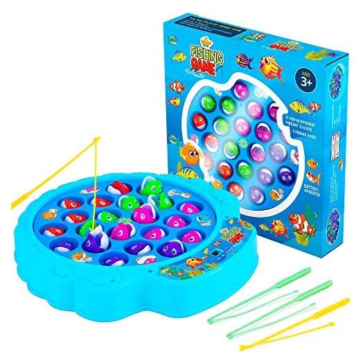 IPIDIPI TOYS Fishing Game Play Set, 21 Fish, 4 Poles, Rotating Board with Music