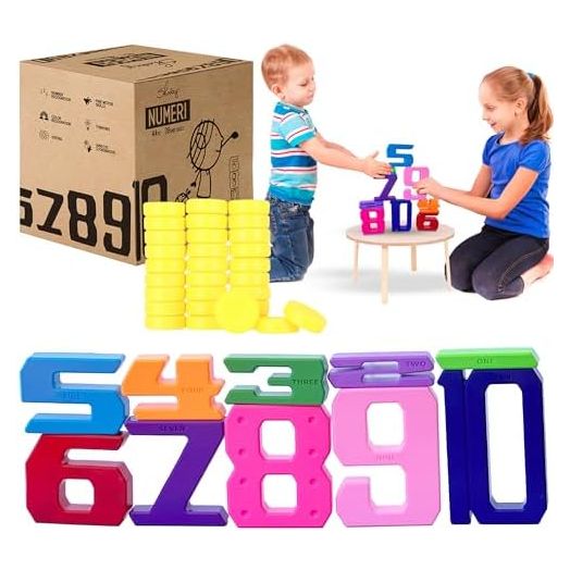 Skoolzy Number Blocks & Counting Coins 44 Piece Set, Toddler Toys Preschool Learning Activities Montessori Toys for Ages 18 Months+