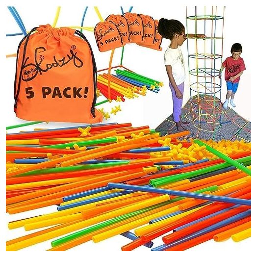 Skoolzy Straw Constructor STEM Building Toys 200+ Piece Set - Durable Interlocking Plastic Educational Toys for Toddlers to Develop Fine Motor Skills Engineering Learning Building Blocks - 5 Pack