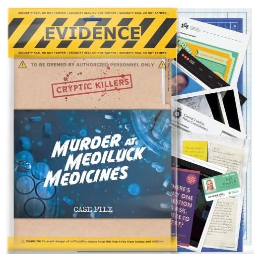 Cryptic Killers Unsolved Murder Mystery Game - Cold Case Files Investigation Detective Evidence & Crime File - Individuals, Date Nights & Party Games- Murder at Mediluck Medicines