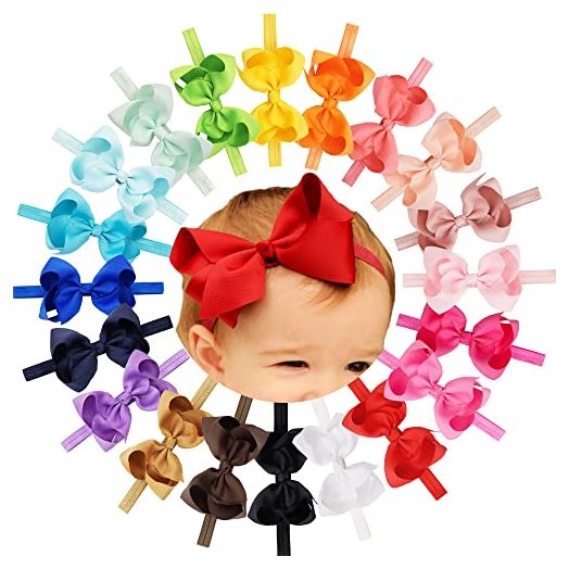 Baby Girls Headbands Grosgrain Ribbon 4.5" Hair Bows Headband Big Bow Hair Bands for Toddler Pack of 20
