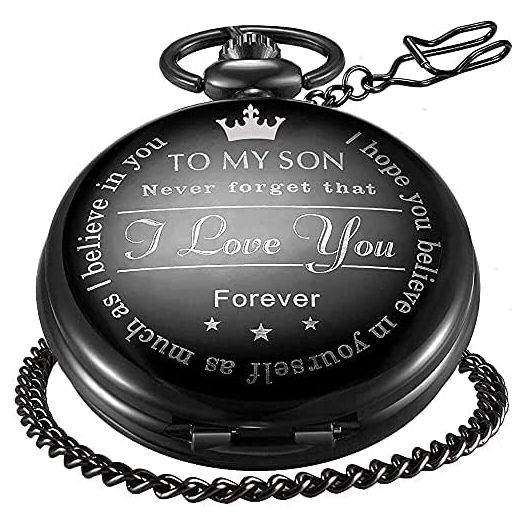 LYMFHCH Personalized Pocket Watch with Chain, Engraved “to My Son” “I Love You” Used for Birthday Christmas Graduation Gifts Pocket Watches