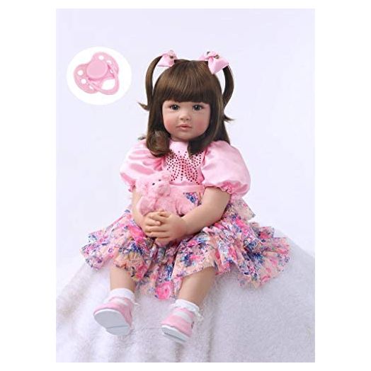 iCradle Cute 24inch 60CM Reborn Baby Doll Long Hair Girl Doll Soft Silicone Baby Real Life Baby Toddler Doll Toy for Ages 3+ (F)