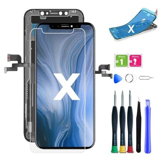 QTlier for iPhone X Screen Replacement 5.8 inch, LCD Repair Kit Assembly with 3D Touch+Screen Protector+Waterproof Glue+Repair Tools Kit (Black)