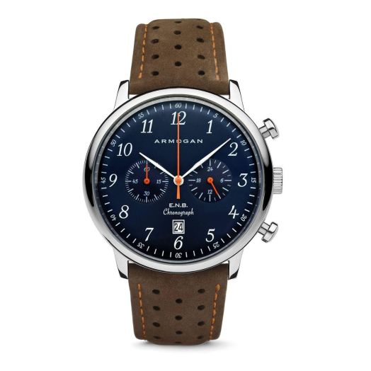 E.N.B - Blue Saphire C41 - Men's Chronograph Watch Brown Suede Leather Strap