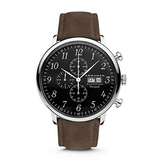 Spirit of St. Louis - Silver Black - Men's Chronograph Watch Suede Leather Strap