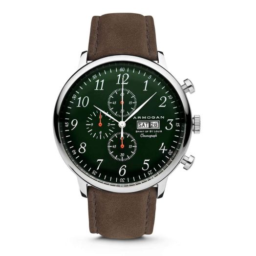 Spirit of St. Louis - Emeral Green - Men's Chronograph Watch Suede Leather Strap