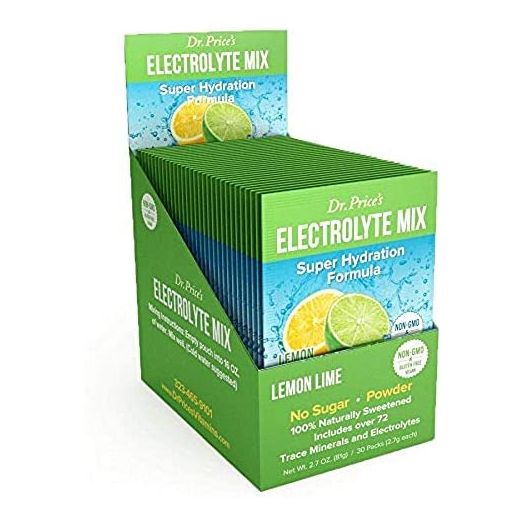 Dr. Price's Vitamins Electrolyte Mix Supplement Powder, 72 Trace Minerals, Potassium, Sodium, Electrolyte Replacement Keto Drink | Lemon-Lime 30 Packets | No Sugar, Keto, Vegan, Non-GMO, Gluten-Free