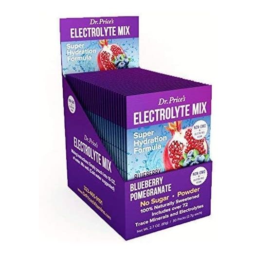 Dr. Price's Vitamins Electrolyte Mix Supplement Powder, 72 Trace Minerals, Potassium, Sodium, Electrolyte Replacement Keto Drink | Blueberry-Pomegranate 30 Packets | No Sugar, Keto, Vegan, Non-GMO
