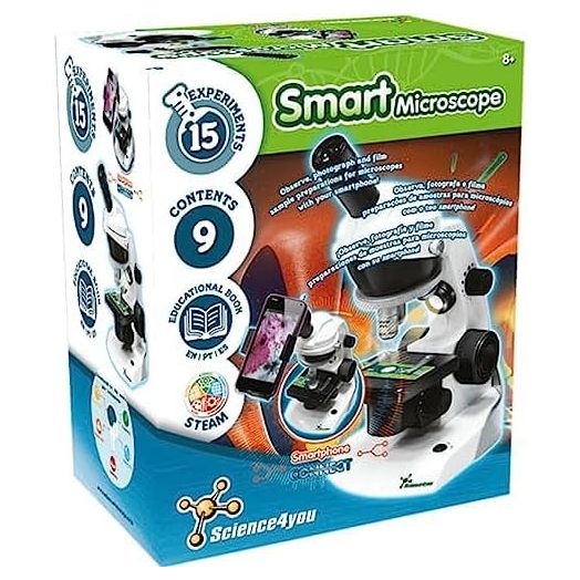 Science4you Smart Microscope for Kids - Microscope Kit for Kids Age 8-12 + Prepared Samples + Microscope Slides, Educational Games, Science Toy, Gifts for 8+ Year Old Boys and Girls