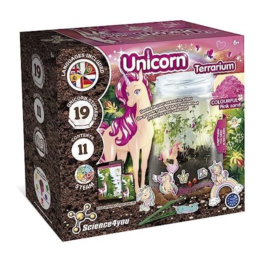 Science4you Unicorn Terrarium Kit for Girls and Boys - Terrarium Starter Kit to Make Your Own Ecosphere, Unicorn Toy + 19 Unicorn Stickers + Pink Sand Included, Game and Gift for Kids 6+ Year olds