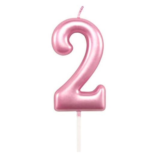 2nd Birthday Candle Two Years Pink Happy Birthday Number 2 Candles for Cake Topper Decoration for Party Kids Adults Numeral 20 23 12 26 29 21 27 62 25