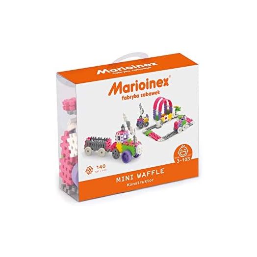 Mario-Inex Mini Waffle Block Pink Construction Playset for Kids- 140 Constructor Interlocking Puzzle Pieces- Improves Fine Motor Skills- STEM/STEAM Building Montessori Toys for Boys and Girls Ages 3+