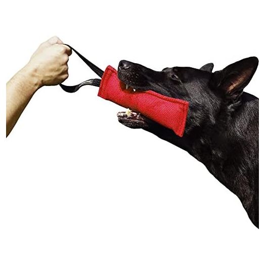 Dingo Gear Tug Toy for Dog Training Agility Tug of War, French Linen Dog Bumper with one Handle, Dog Bite Pillow for Aggressive Chewers 11" red S00062