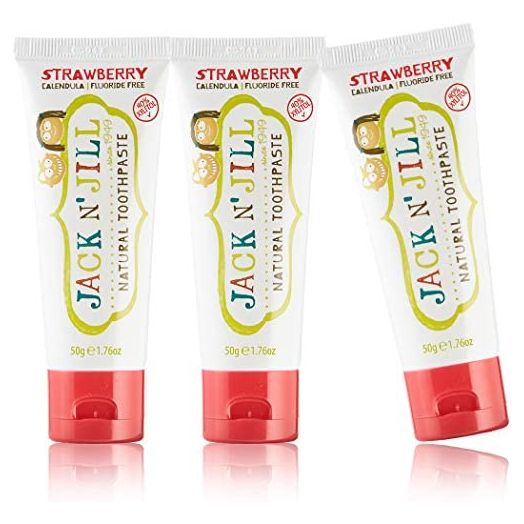 Jack N' Jill Natural Children's Toothpaste, Organic Strawberry, Fluoride Free, SLS Free, Vegan, 1.76oz, 3-Pack
