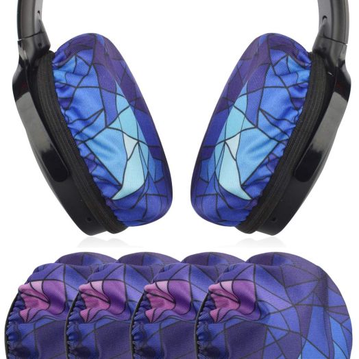 Geekria 2 Pairs Flex Fabric Headphones Ear Covers, Washable & Stretchable Sanitary Earcup Protectors for Over-Ear Headset Ear Pads, Sweat Cover for Gym, Gaming (Medium/Diamond)