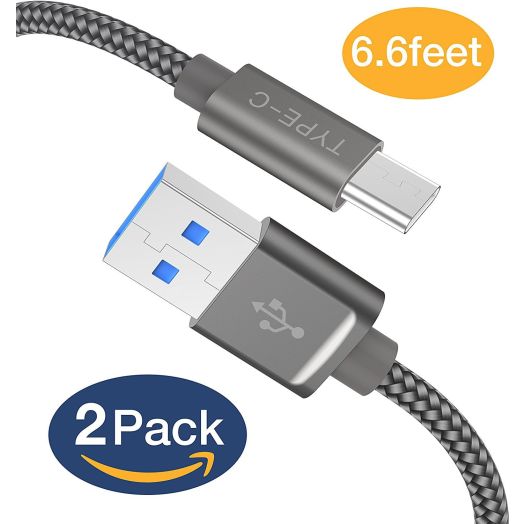 [2 Pack] Ixir USB-C to USB 3.0 Cable (6.6ft) USB Type-C Devices Including Samsung Galaxy S8 S8+, the new MacBook, Google Pixel, Nexus 6P, LG V20 G5, and More Space Gray