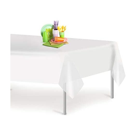 White 12 Pack Premium Disposable Plastic Tablecloth For Parties 54 Inch. x 108 Inch. Decorative Rectangle Table Cover By Grandipity