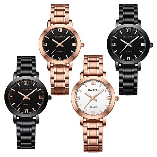 Yunanwa 4Pcs/Set Women Men Quartz Watches Luminous Calendar Date Window 3ATM Waterproof Casual Stainless Steel His and Hers Wristwatch for Men Women Lovers Wedding Romantic Gifts Couple Pair