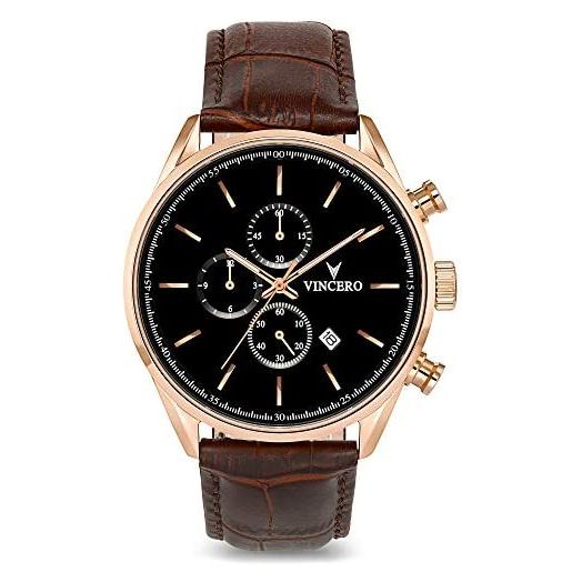 Vincero Luxury Men's Chrono S Wrist Watch - Top Grain Italian Leather Watch Band - 43mm Chronograph Watch - Japanese Quartz Movement…