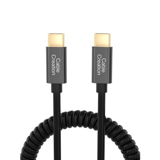 CableCreation, Coiled Cable 5FT, USB C Cable 3A Fast Charging Coiled USB C to USB C with Premium Aluminum Shell Stretched 1.5-5 Feet for MacBook Pro Air, Galaxy S21 S20 S10 etc
