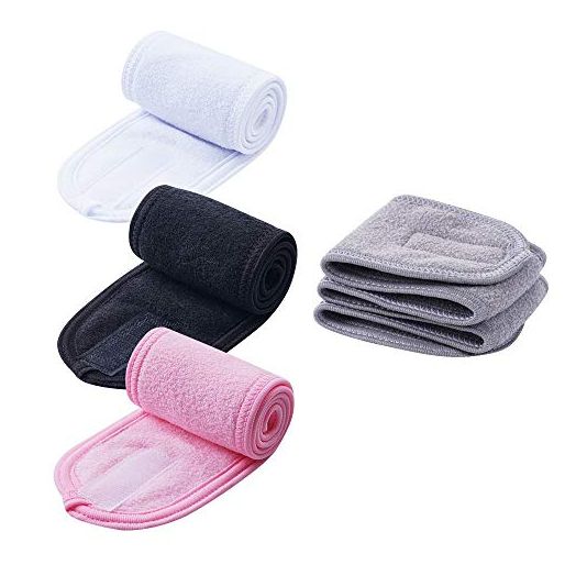 TDHDIKE Facial Spa Headbands, White Black Pink Gray, Terry Cloth Stretch (4 PCS)