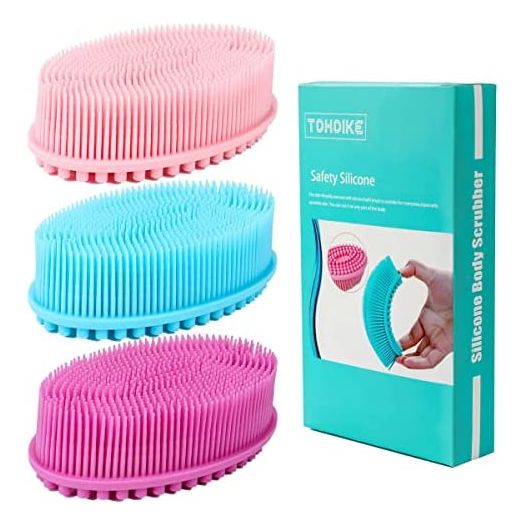 Silicone Body Scrubber Loofah, Set of 3 Soft Exfoliating Body Bath Shower Scrubber Loofsh Brush for Sensitive Kids Women Men All Kinds of Skin