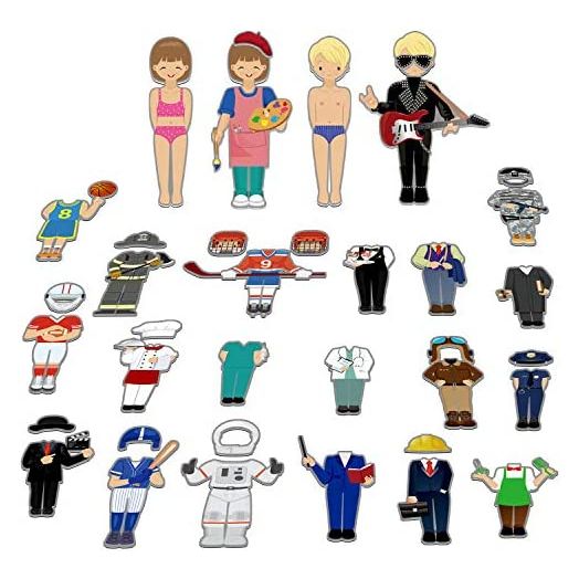 56 PCS Magnetic Dress-up Pretend Play Doll Set with 21 Occupations Jobs, Perfect for Preschool Learning