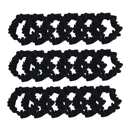 Set of 24 Black Satin Hair Scrunchies for Women Elastic Hair Ties Small Hair Bobbles Fabric Hair Bands