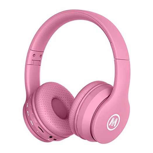 Mokata Headphones Bluetooth Wireless/Wired Kids Volume Limited 85 /110dB Over Ear Foldable Noise Protection Headset with AUX 3.5mm Mic for Boys Girls Child Travel School Cellphone Pad Tablet PC Pink