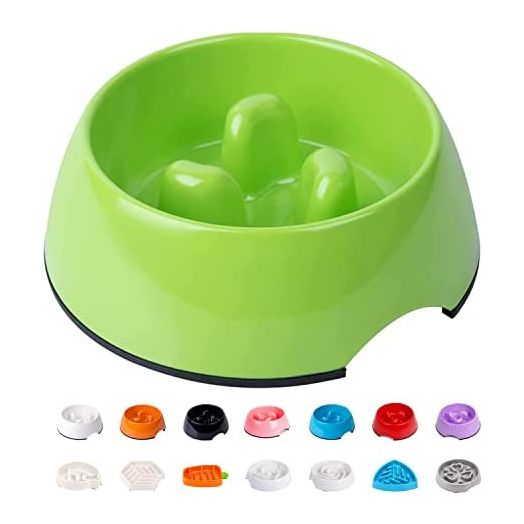 Super Design Dog Bowl Cat Bowl Slow Feeder - Slow Eating Habit Maker Dog Cat Food Bowl Anti-Gulping Puppy Slow Feeder Bowl for Dry Wet Raw Food Non-Slip Slow Feeder for Small Medium Large L Green