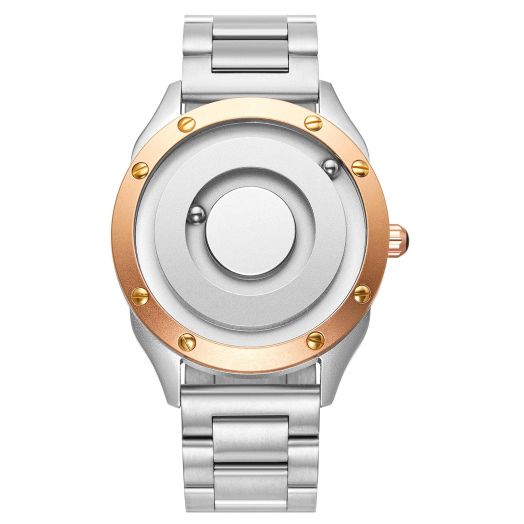 EUTOUR Mens Watches Men Designer Waterproof Analogue Quartz Watch Men Magnetic Watches Stainless Steel Wrist Watch Fashion Large Date Watches for Men -Sliver Gold