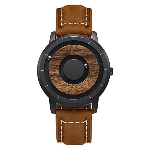EUTOUR Mens Watches Men Wooden Watches Magnetic Watches Analogue Mens Watch Natural Wood Case Stainless Steel Mesh/Resin Strap 40mm