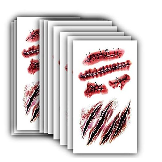10pcs Horror Realistic Fake Bloody Wound Stitch Scar Scab Waterproof Temporary Tattoo Sticker Halloween Masquerade Prank Makeup Props (10) (10pcs S165)