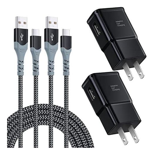 Adaptive Fast Charging Wall Charger Kit Set with USB C Cable 10ft, Excgood USB Fast Charger Type C Charger Compatible with Samsung Galaxy S8/9+/10e,Note 8/9,A13/A12/A03s (2chargers+2cables)-Black