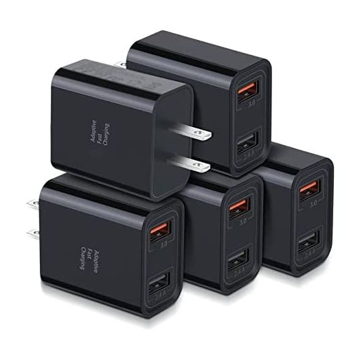 Quick Fast Charge 3.0 USB Wall Charger, Costyle 5 Pack 30W Dual USB Power Adapter (Fast Charge 3.0&5V 2.4A) Adaptive Fast Charging Block Compatible iPhone 11 XS XR, Samsung Galaxy S10 S9,Note 10-Black