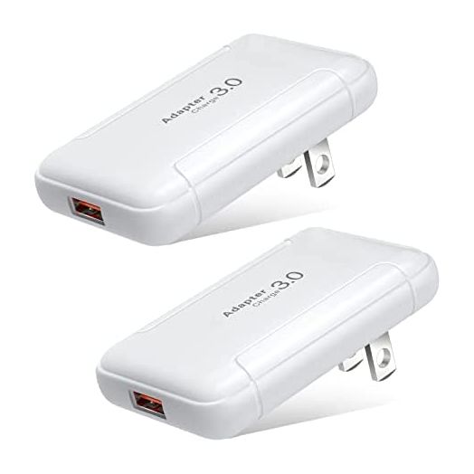 Slim Flat USB Wall Charger, Costyle 2 Pack 18W GaN Tech Fast Charge 3.0 Port Fast Charging Block with Foldable Plug Compatible for Samsung Galaxy S10 S9, iPhone 11 Xs XR X, Wireless Charger (White)