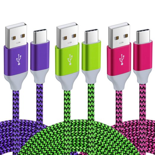 Pofesun USB C Cable 10ft Type C Charger Fast Charging, 3-Pack USB Type C Cable,Nylon Braided USB C Charging Cable Compatible with Samsung Galaxy S24 S23 S22 S21 S20 Note 20 10 A20 A51 A71,LG G8 V30