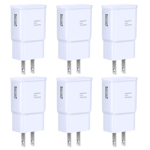 Adaptive Fast Charging Wall Charger Adapter, Eversame 6-Pack Fast Charging Block Travel USB Charger Box Compatible Samsung Galaxy S10 S9 S8 S7 S6 Note 8 9, iPhone, LG, HTC and More (White)