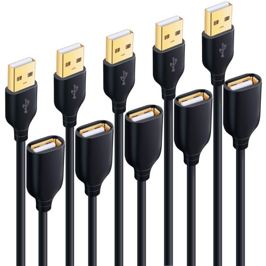 USB Extension Cable, [5Pack] 10 ft Extra Long Type A Male to Female USB 2.0 Extender Cord USB A Charging & Data Transfer for Keyboard, Mouse, Printer, Flash Drive, Hard Drive, Phone - Black