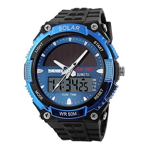 Gosasa Solar Power Sport Watches Men 50M Waterproof Outdoor Multifunctional Military Watch(Black)