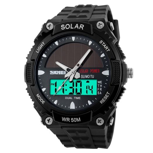Gosasa Solar Power Sport Watches Men 50M Waterproof Outdoor Multifunctional Military Watch(Black) (Black)