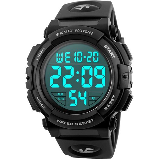 MASTOP Men's Big Dial Outdoor Multifunction Sports Watch Military LED Digital Wristwatch Black Rubber Alarm Watch (Black)
