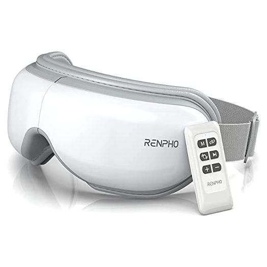 Eye Massager for Migraines with Heat, Compression, Remote Control, Bluetooth, RENPHO Eye & Temple Massage Mask Rechargeable for Relax Eye Strain, Reduce Dark Circles Eye Bags Dry Eyes Improve Sleep