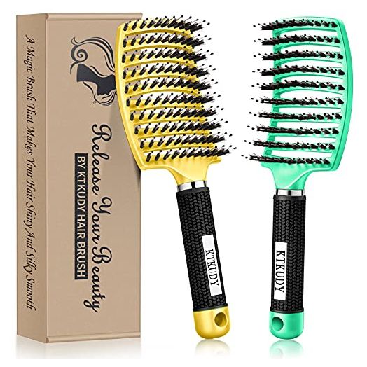 KTKUDY Detangling Brush Getting Knots Out without Pain, Boar Bristles Hair Brush Make Hair Shiny & Healthier
