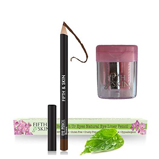 Fifth & Skin Better'n Ur Eyes Eyeliner Pencil (BROWN) PLUS FREE SHARPENER! – NATURAL - Hypoallergenic - Sensitive Eyes - Gluten Free - Cruelty Free - Paraben Free - Smooth Application