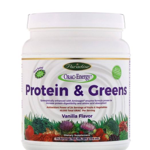 Paradise Herbs ORAC-Energy Protein & Greens Powder, Vanilla Flavor - 16 oz (454 Grams)