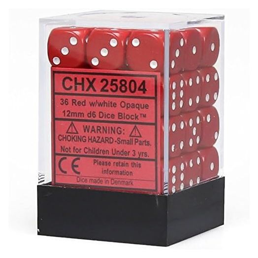 Chessex CHX25804 Dice-Opaque: 36D6 Red/White Set, Small (10mm - 14mm)